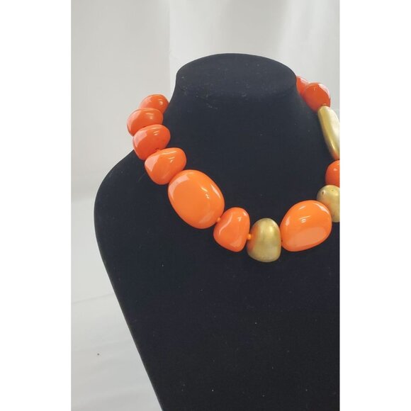 Vintage Kenneth Lane Orange Chunky Lucite Necklace Signed 1980's - Picture 2 of 14
